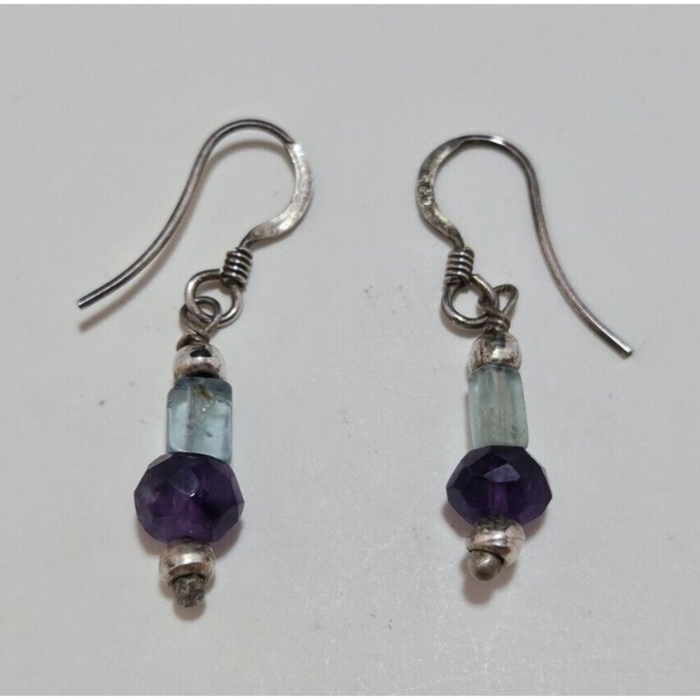 Vintage Turquoise Amethyst Style Teardrop Dangle Earrings Costume Jewelry